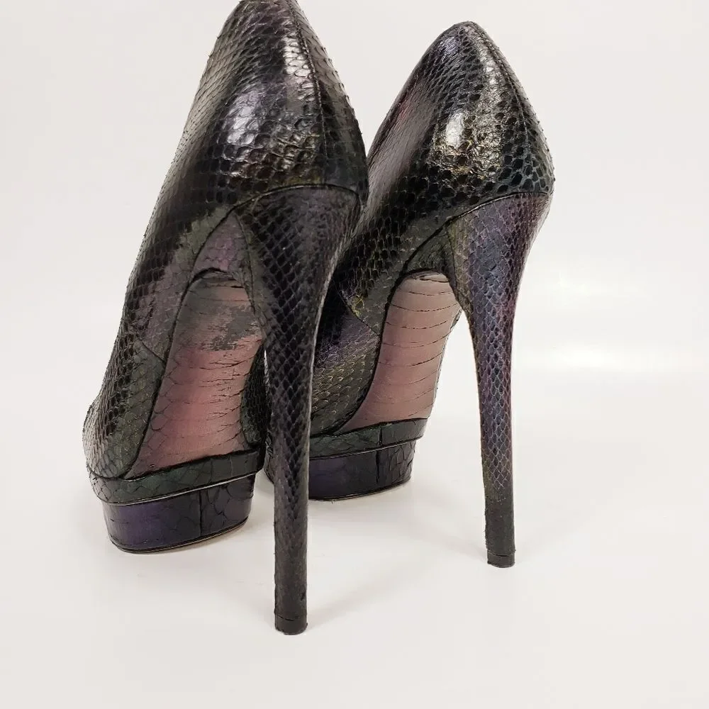 B Brian Atwood Iridescent Snakeskin Ferguson Platform Pumps Size 7.5